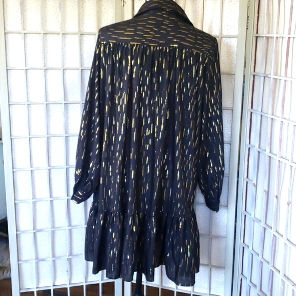 Zara nwt black and gold oversized shirt dress whit ruffle size  S - Picture 5 of 9